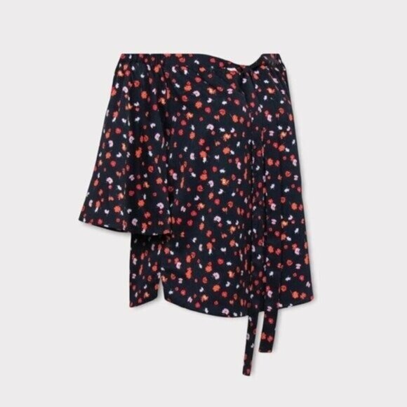 7 For All Mankind NWT Navy & Red Floral Print Off The Shoulder Blouse Size XS - Picture 11 of 11